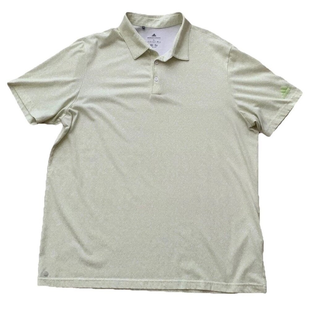 Adidas Polo Shirt Mens XL White Neon Green Geometric Parley Ocean Plastic